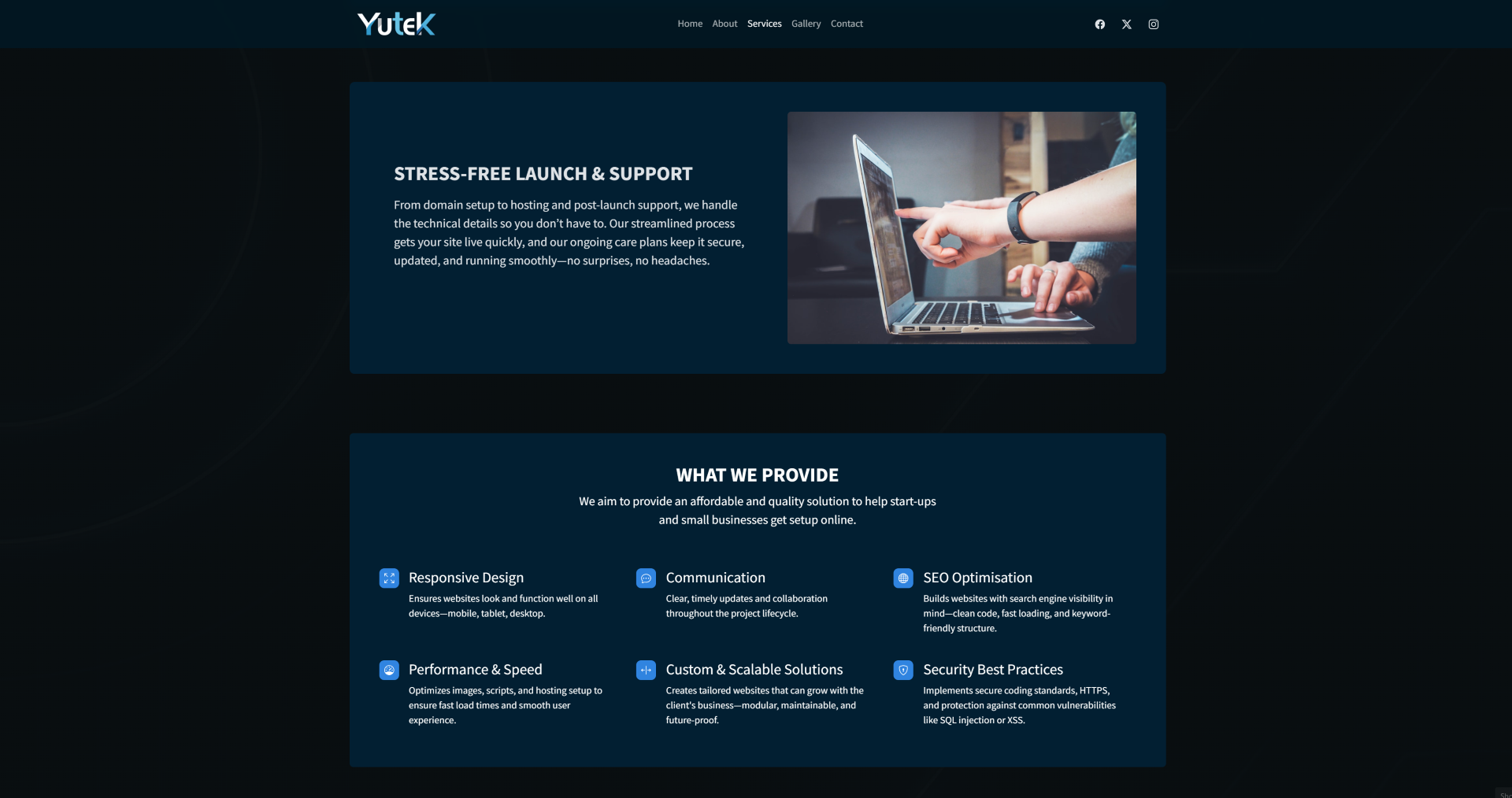 Yutek software and web development website screenshot.